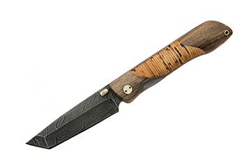 Складной нож Kunashir (дамаск, береста)